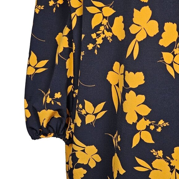 Eloquii Balloon Sleeve Floral Print Midi Dress Black Yellow Womens Plus 20 - Picture 6 of 9